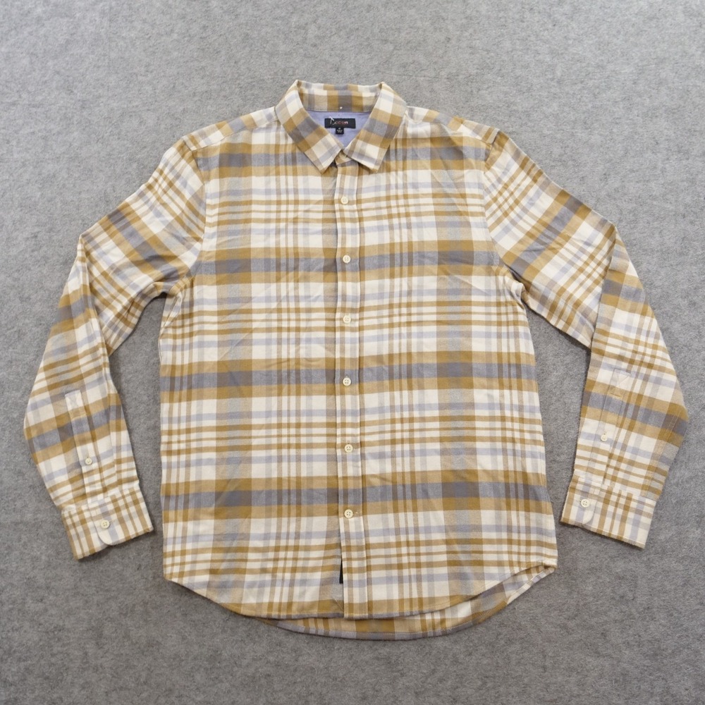 Joes Jeans Shirt Mens Medium Beige Plaid Button Up Flannel Cotton Blend